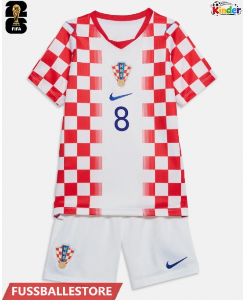 Günstige Kroatien Mateo Kovacic #8 Heimtrikotsatz Kinder WM 2026 Kurzarm (+ Kurze Hosen)